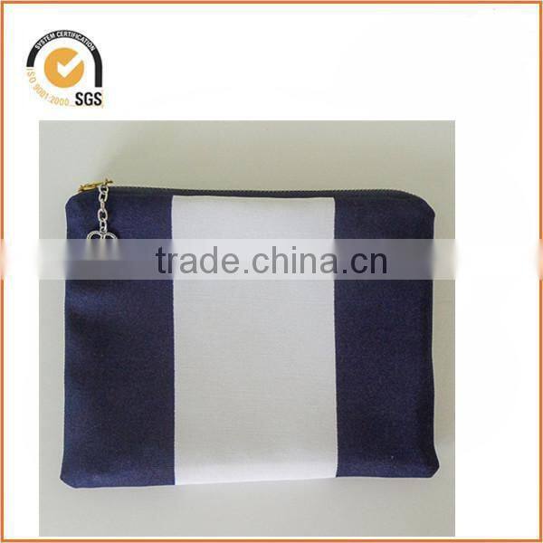 Zippered pouch - navy and white stripes - medium cotton canvas purse - waterproof lining - handy pouch - makeup - jewelry