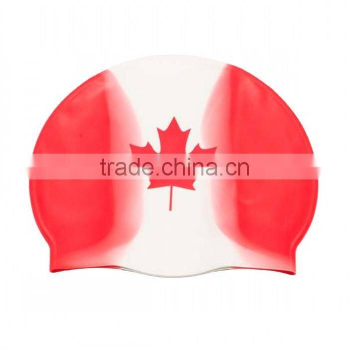 Canada national Flag full color printing Patriotic Silicone Swimming Cap with CE/ROHS certification