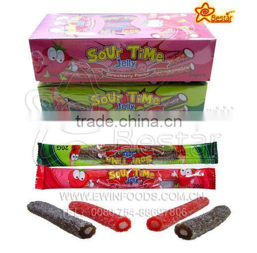 Fruity Flavor Sour Stick Gummy Candy Filled With Sour Powder