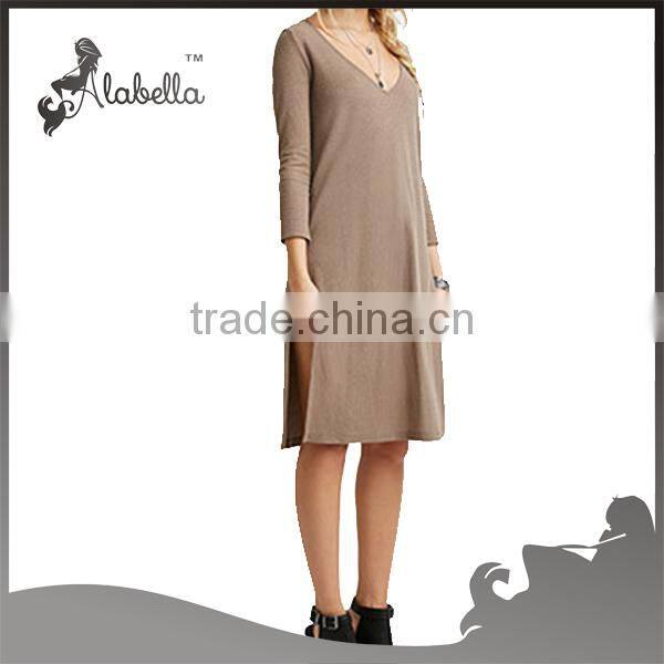 Sexy modal ladies dress long sleeve high side slits