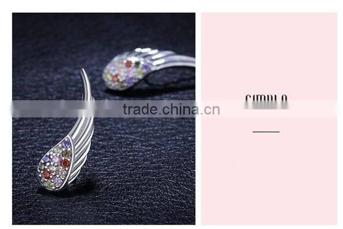 925 Sterling Silver High Polish Rhodium Plated Cubic Zirconia Wing Customized Earring