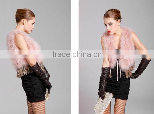 CX-G-B-79D Women Clothes Rabbit Fur Tassels Turkey Wholesale Feather Vest