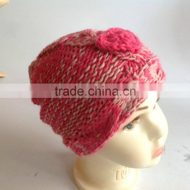 computer machine and hand made red lovely girl's fashion cute children knitted hats factory
