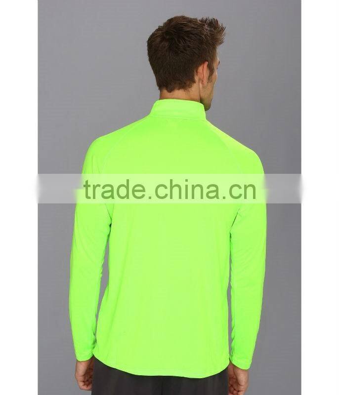 Mens Sports Wear 1/4 Zipper Pullover Jacket Top Raglan Long Sleeve Sports T Shirt Fluorescent Green Gym T Shirt