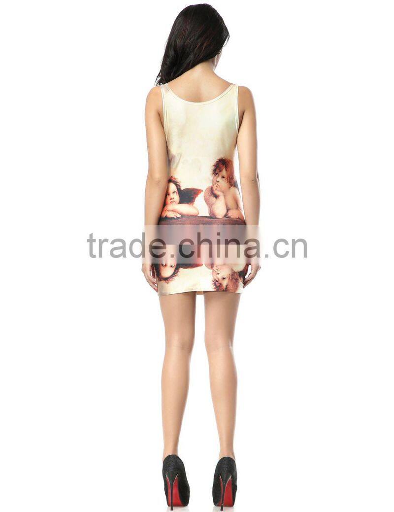Casual sleeveless dress for women, sublimation printing mini dress 2015