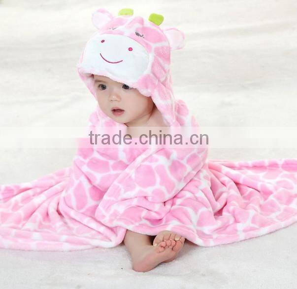 Cuddle snuggle custom cotton terry animal head plush baby blanket with embroidered