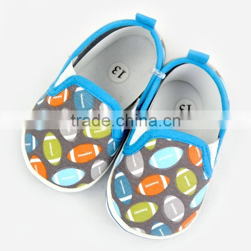Stylish Rugby Pattern Newborn Blue Color Crib Shoes Baby Shoes Matching Pacifier Clip