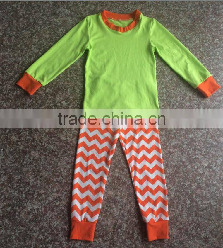 kids cotton winter pajama sets green top and oranger chevron pants cute girls pajamas kids cotton pajama sets