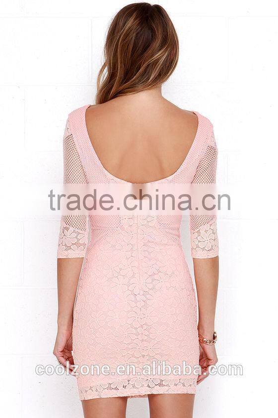 New arrival bodycon dress women half sleeves lace bodycon dress 2016