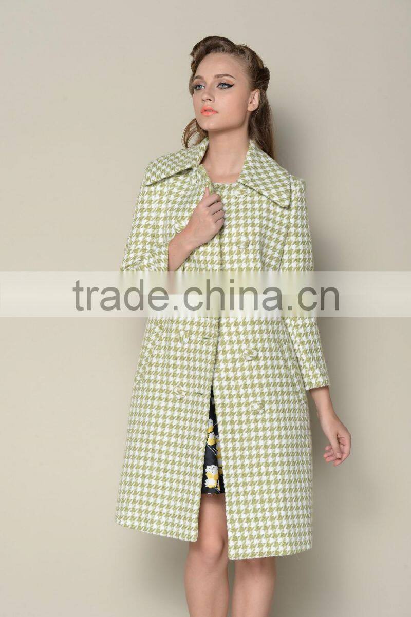 classic fashionable grid designed long style women coats winter 2016