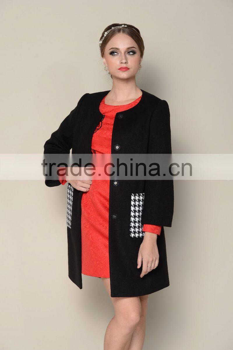latest 2015 black and white elegant coat model women winter coat 1pieces