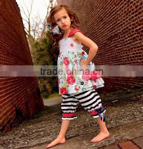 Wholesale Children's Clothes Girl Boutique Clothing Summer Outfit Baby Clothes Damask Ruffle Pants Set