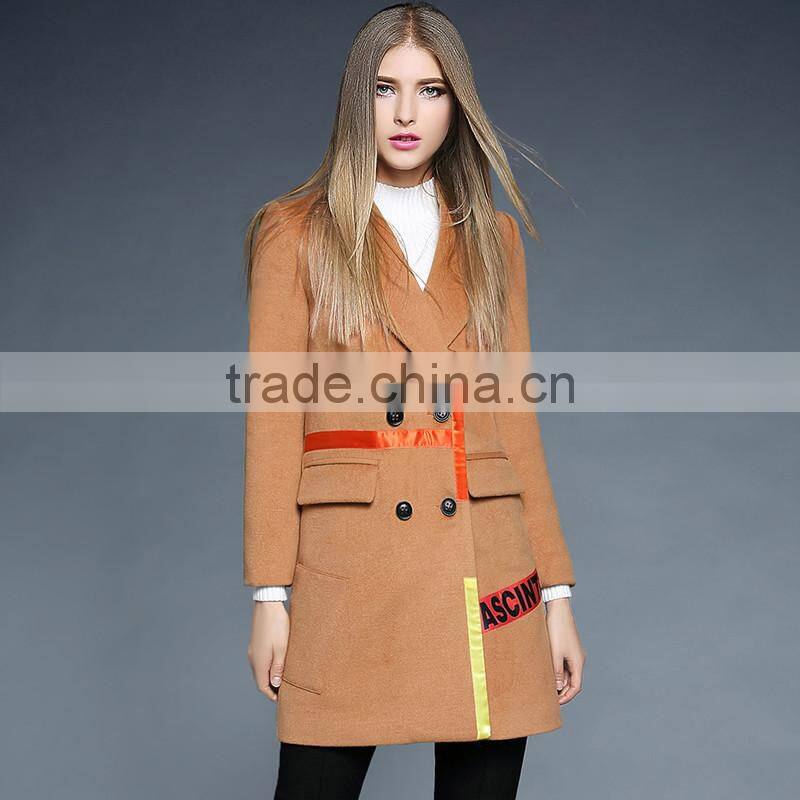 2017 latest designs lady formal stripe winter long coat for women