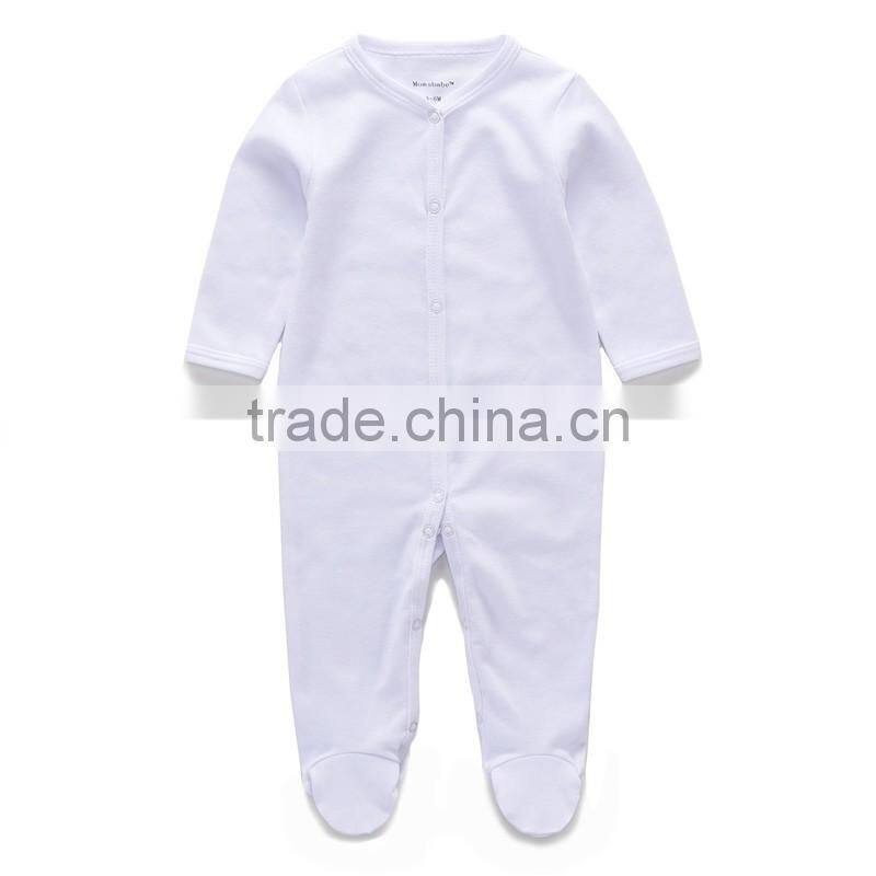 Baby White Footed Cotton Rompers Onesie Long Sleeve 3 Months White Plain Colour Bodysuit
