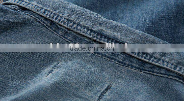 2016 men's 100% cotton washed denim/jeans body fit casual shirt