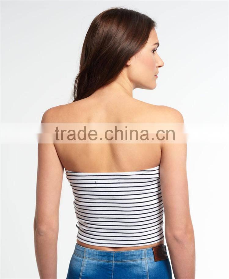 2017 China Manufacturer Shandao Custom Women New Summer Sexy Design Strapless Bodycon Striped Cotton Spandex Top Cropped