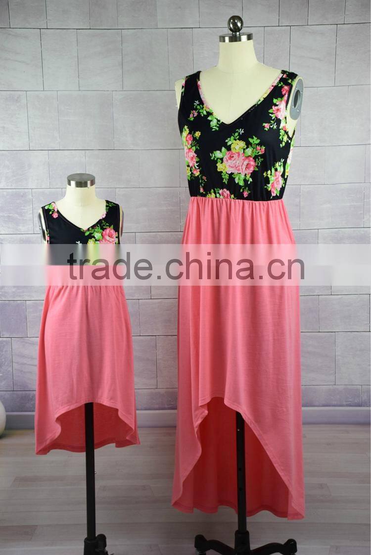 Western Style Women Maix Dress Printing Stitching Mother Daughter Matching Dress