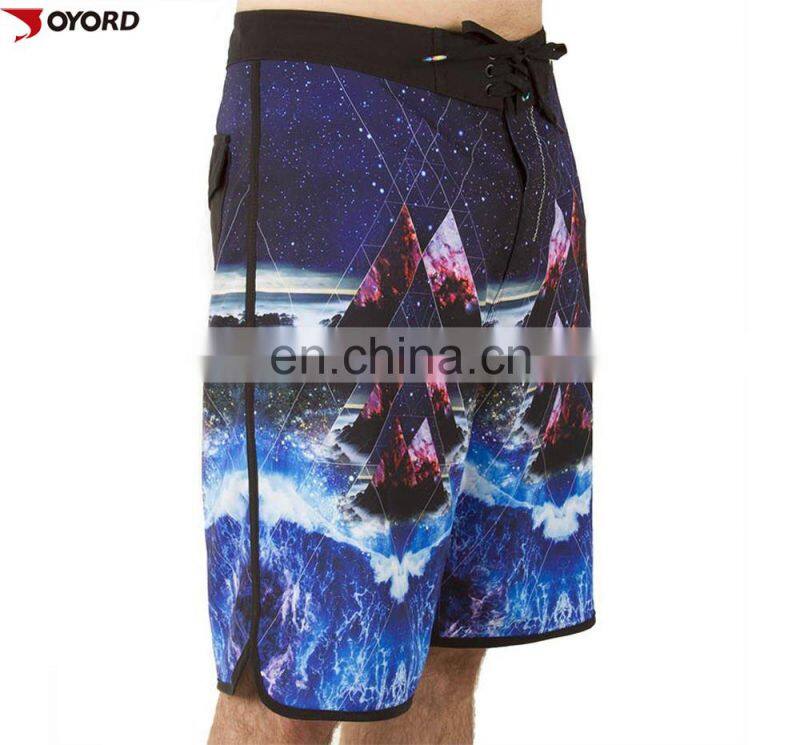 Wholesale custom printed swimwear 4 way stretch blank fishing shorts