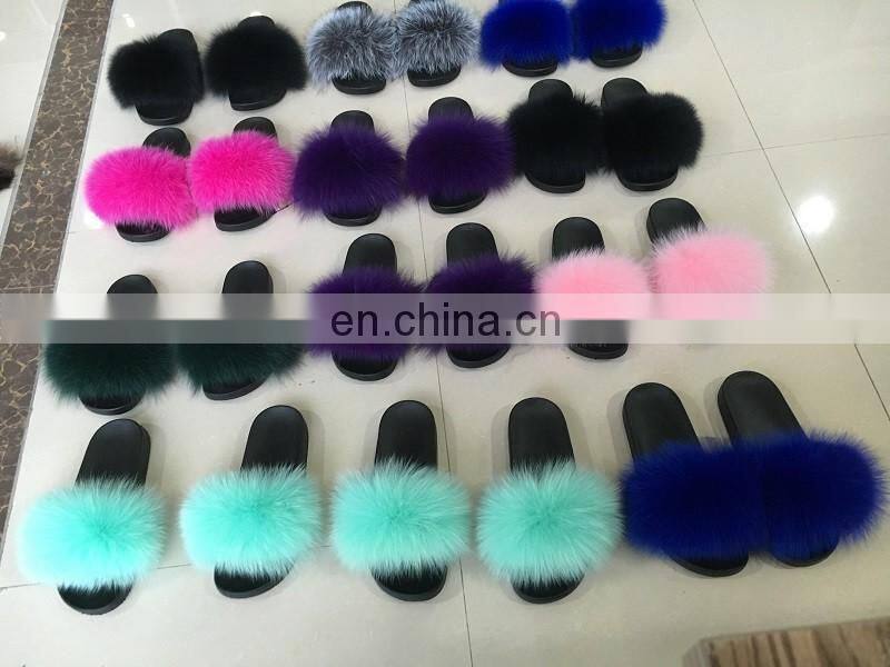 Soft Fur slide outdoor Casual Flat Slip On Fluffy Fur Slippers Sliders sandals Mink Fox Raccoon