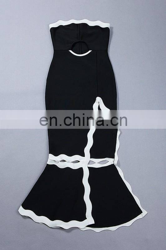 Amigo 2017 christmas tube party dresses Black and white hollow out vent Barelegged Mermaid bandage dress for women