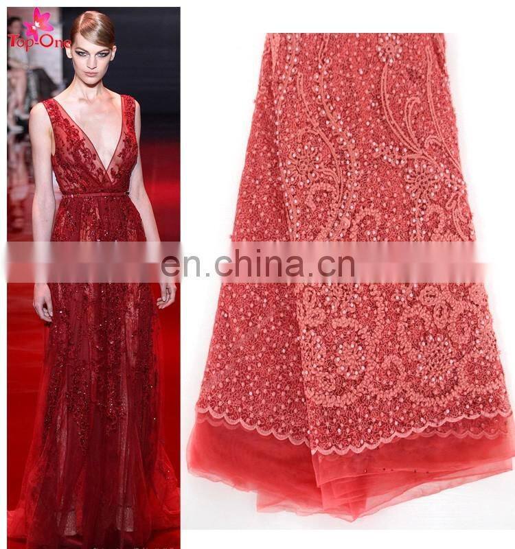 China suppliers flower beaded wedding lace fabric for wedding party