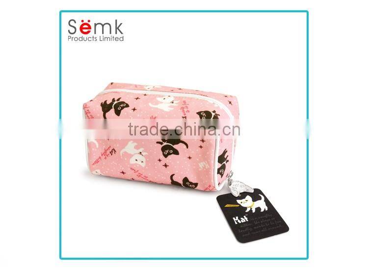 Custom made animal printing women pink pvc canvas cosmetic bag