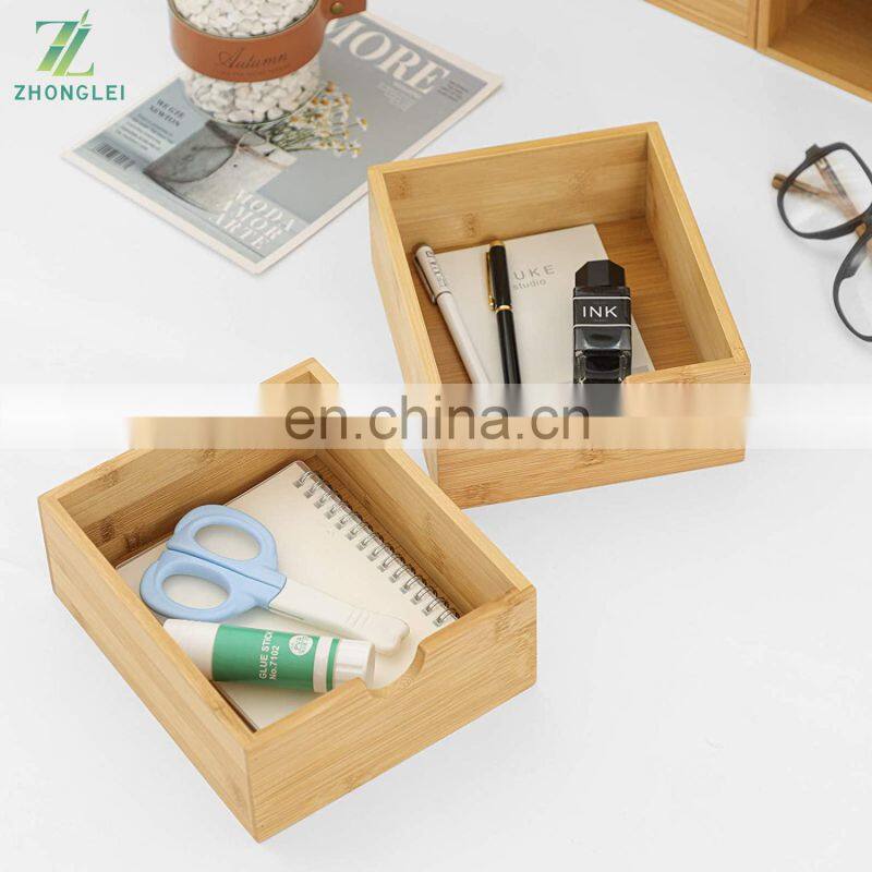 Bamboo Desk Organizer - Mini Bamboo Desk Drawer Tabletop Cosmetic Storage Organization for Office or Home (4 Drawer)
