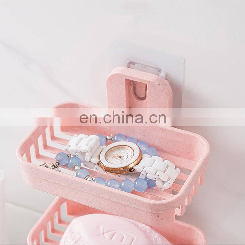 Wall Mounted Double Layer Soap Dish Punch-Free Drawer Draining Holder Kitchen Sponge Storage Box Bathroom Organizer Rack