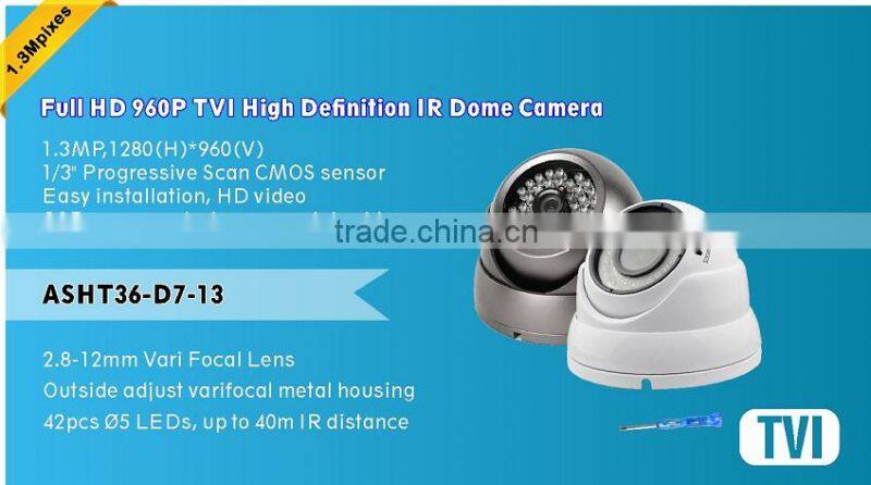 1.3MP TVI Color IR Dome CCTV Camera with Progressive Scan CMOS sensor, Easy installation, HD video and OSD menu control over c