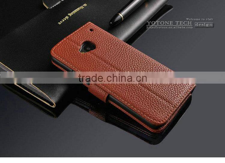 Fashionable Phone Accessory of High Quality PU Leather Stand Card Holders Inside Hand Made Cell Phone Case Bag for HTC One M7