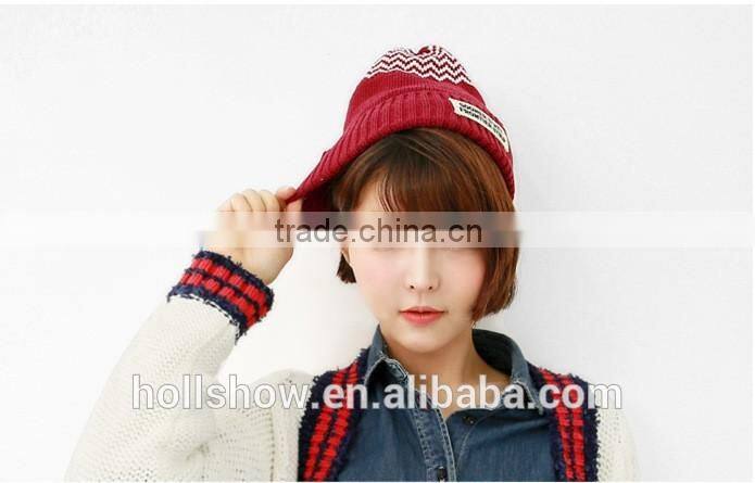 Best Selling Fashion Cute Peaked Top Wave Knitting Hats and Caps for Women