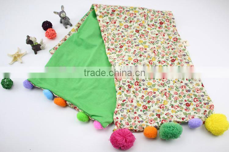 Good Quality Cute Sweet Small Floral Print Colorful Pom Pom Balls Fashion Baby Girls Winter Scarf