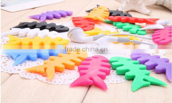 Fashion cute silicone cable winder earphone cord winder fish bone cable winder