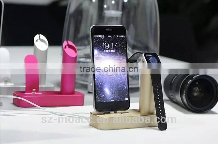High quality for apple watch stand aluminum with stand battery charger for iPhone 5/6/6plus