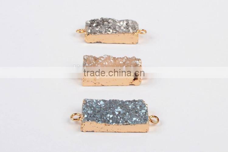 Natural Agate Titanium Druzy Bar Connector Gold Plated