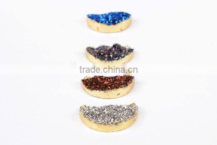 Titanium druzy half moon connector-rainbow, blue, opal white, silbver, coffee, green