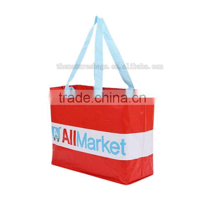 Exceptional Quality Custom Printing Logo Grocery Red Blue White Stripes Women Bag