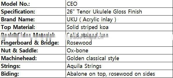 high quality 26" tenor all solid koa ukulele