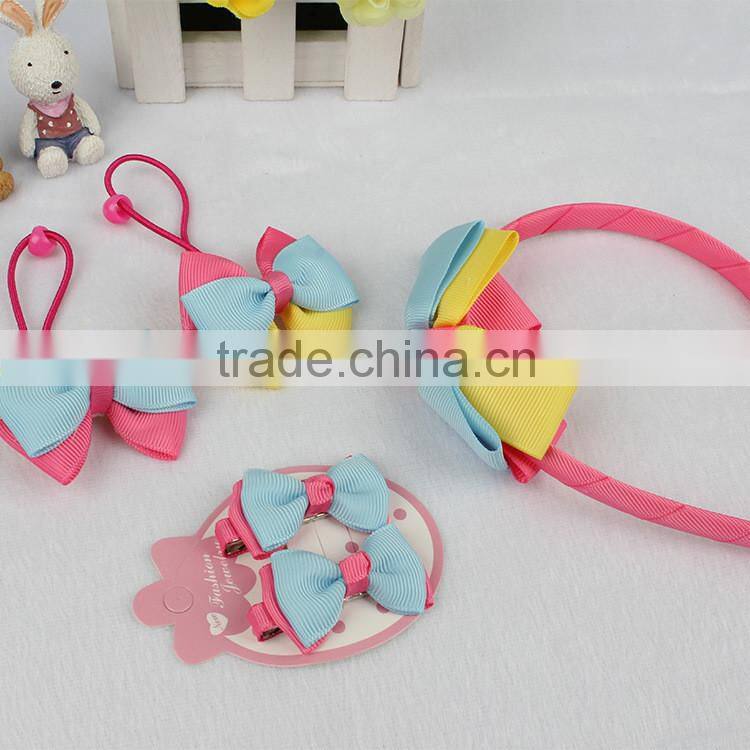 1headband+2hair clips+2 ponlytailer fashion children polyester ribbon hair accessories girl hair ornament yiwu headwear new