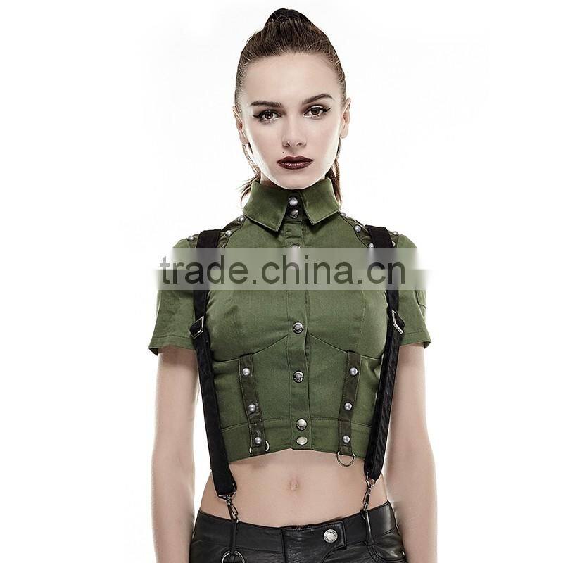 PT-080 PUNK Instock Cortex Rivet Sublimation Knit Female Black Short T-shirt