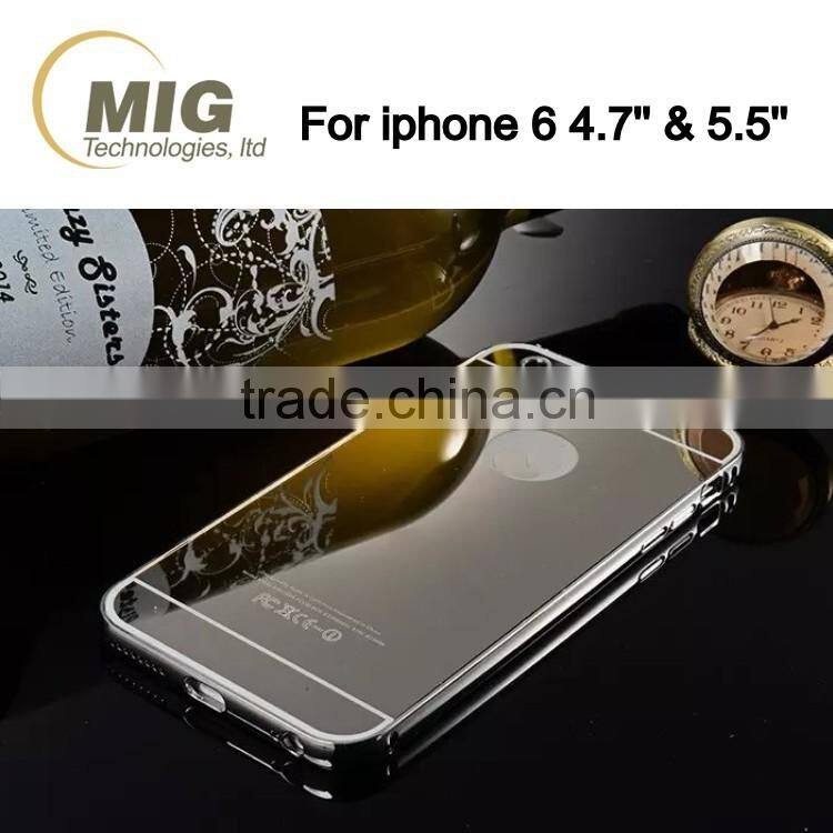Electroplating Mirror back mobile phone case aluminum metal bumper with PC back cover for iphone 6/6s plus
