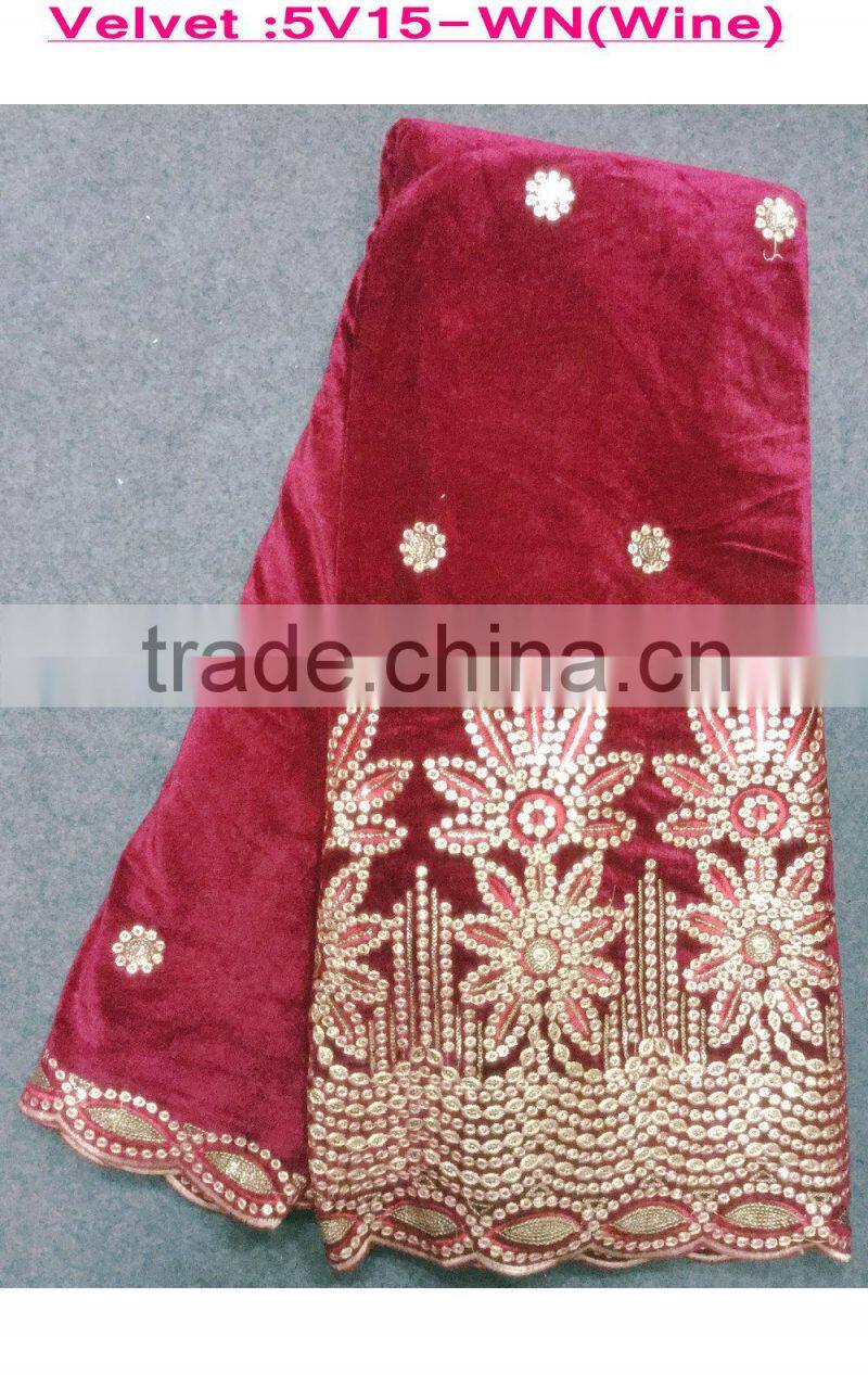 2015 popular style African velvet lace with sequins for girl dresses