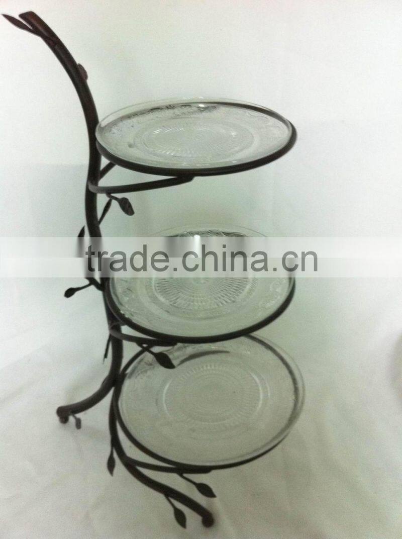 French antique tiered stand glass cake plate