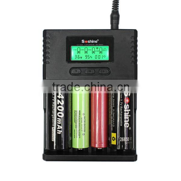 Soshine Intellicharger H4 LCD Li-ion/NiMH/ LiIFePO4 Universal Battery Charger 4slot 18650 battery charger 18650 charger
