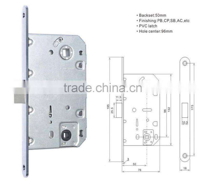 Door Lock, Italian European PVC Latch Mortise lock body for wooden sliding doors 410B PVC