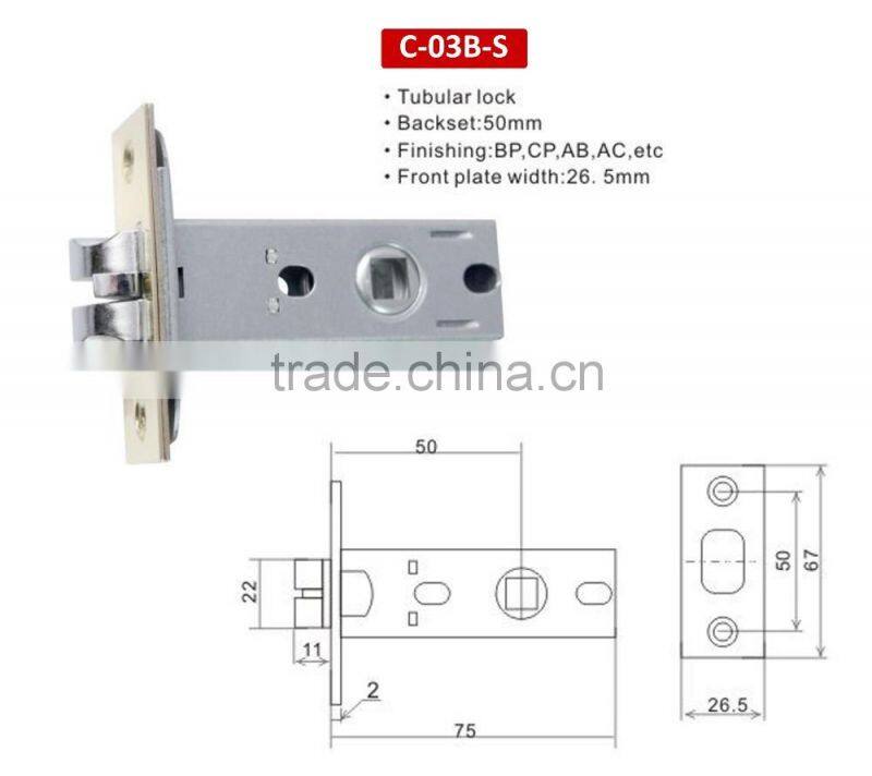 Tubular Cam mortise door lock body with 50mm backset C-03B-S