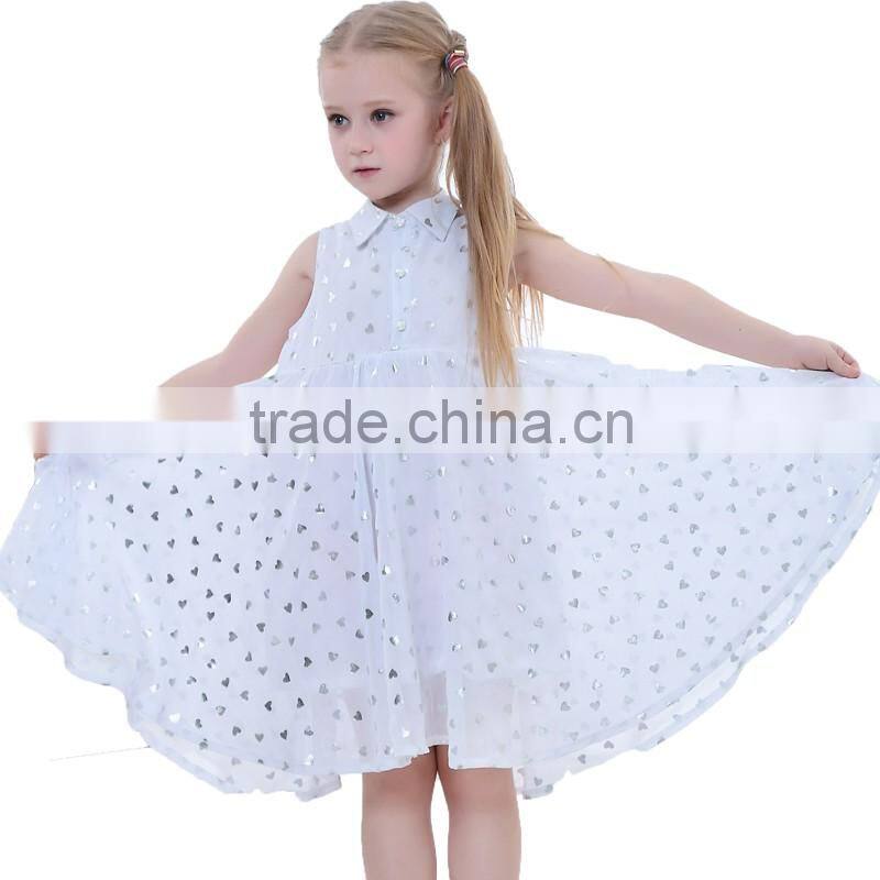 Fashion design wholesale little baby girls sleeveless dresses with print heart