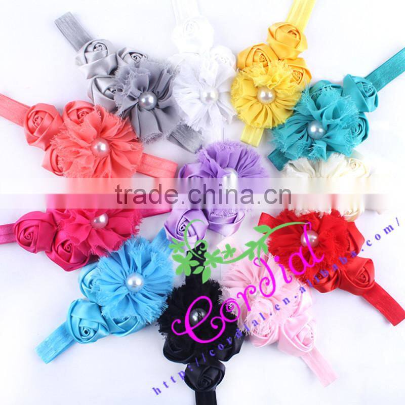 China Supplier Multicolor Newborn Chiffon Flower Headband,Satin Rosette Baby Headband,Photography