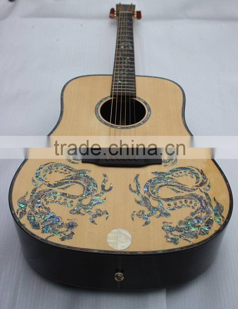 Weifang Rebon 41 inch All Solid wood D45 Acoustic Guitar with Real abalone dragon inlay