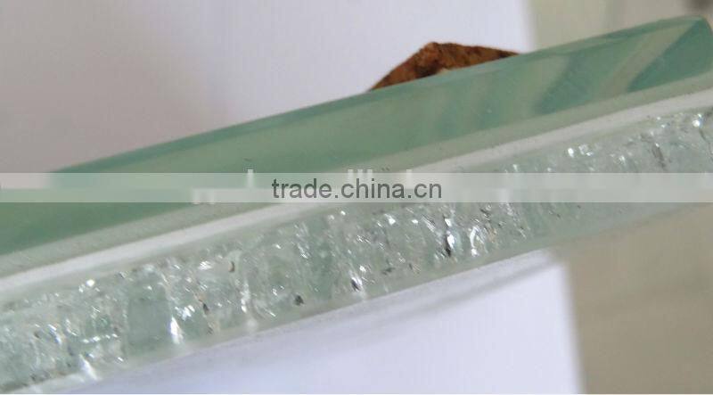 with milky white film 5mm and 5mm crack ice tempered laminated glass